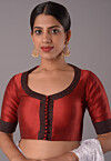 Contrast Border Art Silk Blouse in Maroon
