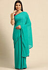 Contrast Border Chinon Chiffon Saree in Teal Green