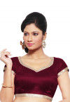 Contrast Border Dupion Silk Padded Blouse in Wine