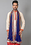 Contrast Border Satin Men Dupatta in Navy Blue