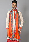Contrast Border Satin Men Dupatta in Orange