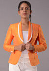 Contrast Trim Art Silk Jacket in Orange