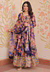 Digital Printed Art Silk Abaya Style Suit in Purple