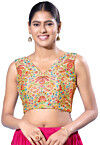 Digital Printed Art Silk Blouse in Beige
