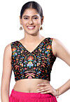 Digital Printed Art Silk Blouse in Black