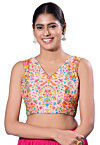 Digital Printed Art Silk Blouse in Peach
