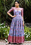 Digital Printed Art Silk Gown in Purple
