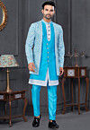 Digital Printed Art Silk Jacket Style Sherwani in Blue