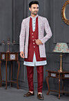 Digital Printed Art Silk Jacket Style Sherwani in Maroon 