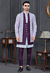 Digital Printed Art Silk Jacket Style Sherwani in Purple