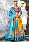 Digital Printed Art Silk Lehenga in Yellow