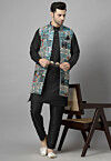 Digital Printed Art Silk Kurta Set in Black