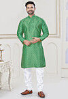 Digital Printed Art Silk Kurta Set in Light Green