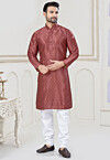 Digital Printed Art Silk Kurta Set in Maroon
