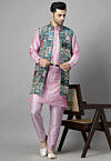 Digital Printed Art Silk Kurta Set in Pink