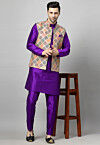 Digital Printed  Art Silk Kurta Set in Purple and Multicolor