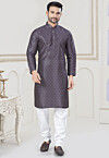 Digital Printed Art Silk Kurta Set in Purple