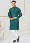 Digital Printed Art Silk Kurta Set in Teal Green
