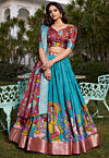 Digital Printed Art Silk Lehenga in Blue