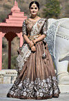 Digital Printed Art Silk Lehenga in Brown