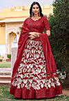 Digital Printed Art Silk Lehenga in Maroon