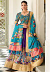 Digital Printed Art Silk Lehenga in Purple