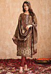 Digital Printed Art Silk Pakistani Suit in Dark Brown