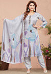 Digital Printed Art Silk Pakistani Suit in Grey and Multicolor