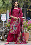 Digital Printed Art Silk Pakistani Suit in Maroon