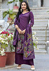 Digital Printed Art Silk Pakistani Suit in Wine