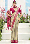 Digital Printed Art Silk Saree in Beige