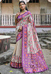 Digital Printed Art Silk Saree in Beige