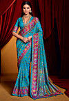 Digital Printed Art Silk Saree in Blue