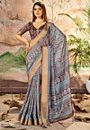 Digital Printed Art Silk Saree in Brown