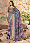 Digital Printed Art Silk Saree in Brown