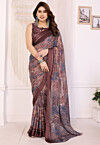 Digital Printed Art Silk Saree in Brown
