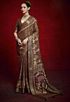 Digital Printed Art Silk Saree in Brown