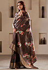 Digital Printed Art Silk Saree in Brown