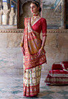 Digital Printed Art Silk Saree in Cream