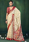 Digital Printed Art Silk Saree in Cream