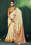Digital Printed Art Silk Saree in Cream