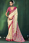 Digital Printed Art Silk Saree in Cream