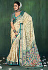 Digital Printed Art Silk Saree in Cream