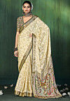 Digital Printed Art Silk Saree in Cream