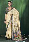 Digital Printed Art Silk Saree in Cream