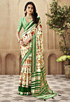 Digital Printed Art Silk Saree in Cream