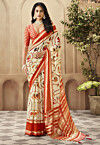 Digital Printed Art Silk Saree in Cream