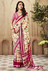 Digital Printed Art Silk Saree in Cream