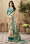 Digital Printed Art Silk Saree in Cream