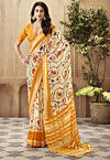 Digital Printed Art Silk Saree in Cream